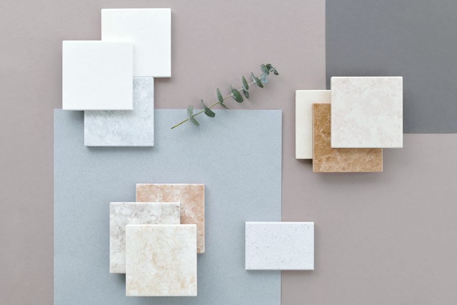 Tile samples in a range of finishes